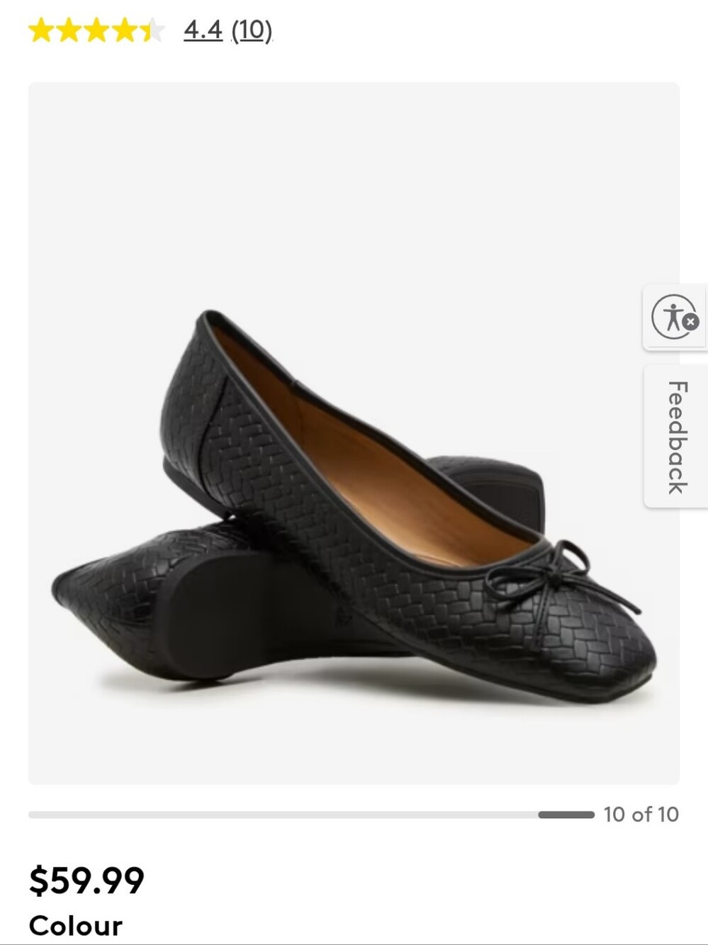 Crown Vintage Black Leather Woven Square-Toe Ballet Flats with Bow